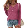 Zeagoo Women’s Casual Tunic Tops Long Sleeve Shirts for Leggings V Neck Button Fall Pullover Blouse Loose Sweatshirts(Rose Red)