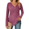 Zeagoo Women’s Casual Tunic Tops Long Sleeve Shirts for Leggings V Neck Button Fall Pullover Blouse Loose Sweatshirts(Rose Red)
