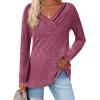 Zeagoo Women’s Casual Tunic Tops Long Sleeve Shirts for Leggings V Neck Button Fall Pullover Blouse Loose Sweatshirts(Rose Red)