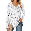 Zeagoo Women’s Casual Tunic Tops Long Sleeve Shirts for Leggings V Neck Button Fall Pullover Blouse Loose Sweatshirts(White-printed)