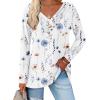 Zeagoo Women’s Casual Tunic Tops Long Sleeve Shirts for Leggings V Neck Button Fall Pullover Blouse Loose Sweatshirts(White-printed)