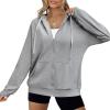 Zeagoo Women’s Lightweight Hoodies Full Zip Up Oversized Sweatshirts with Pockets Long Sleeve Thin Casual Hooded Jackets(Light Grey)