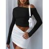 Zeagoo Womens Long Sleeve Off The Shoulder Casual Crop Tops Boat Neck Going Out Slim Fit Sexy T Shirts 2026(Black)