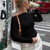 Zeagoo Womens Long Sleeve Off The Shoulder Casual Crop Tops Boat Neck Going Out Slim Fit Sexy T Shirts 2026(Black)