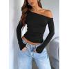 Zeagoo Womens Long Sleeve Off The Shoulder Casual Crop Tops Boat Neck Going Out Slim Fit Sexy T Shirts 2026(Black)