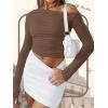 Zeagoo Womens Long Sleeve Off The Shoulder Casual Crop Tops Boat Neck Going Out Slim Fit Sexy T Shirts 2026(Brown)