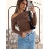 Zeagoo Womens Long Sleeve Off The Shoulder Casual Crop Tops Boat Neck Going Out Slim Fit Sexy T Shirts 2026(Brown)