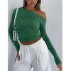 Zeagoo Womens Long Sleeve Off The Shoulder Casual Crop Tops Boat Neck Going Out Slim Fit Sexy T Shirts 2026(Light Green)