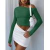 Zeagoo Womens Long Sleeve Off The Shoulder Casual Crop Tops Boat Neck Going Out Slim Fit Sexy T Shirts 2026(Light Green)