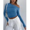 Zeagoo Womens Long Sleeve Off The Shoulder Casual Crop Tops Boat Neck Going Out Slim Fit Sexy T Shirts 2026(Navy Blue)