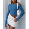 Zeagoo Womens Long Sleeve Off The Shoulder Casual Crop Tops Boat Neck Going Out Slim Fit Sexy T Shirts 2026(Navy Blue)