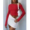 Zeagoo Womens Long Sleeve Off The Shoulder Casual Crop Tops Boat Neck Going Out Slim Fit Sexy T Shirts 2026(Red)