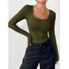 Zeagoo Women’s Long Sleeve Scoop Neck Shirts Casual Slim Fit Rib Knit Tops Summer Fall Basic Business Work Tee(Army Green)