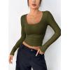 Zeagoo Women’s Long Sleeve Scoop Neck Shirts Casual Slim Fit Rib Knit Tops Summer Fall Basic Business Work Tee(Army Green)