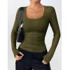 Zeagoo Women’s Long Sleeve Scoop Neck Shirts Casual Slim Fit Rib Knit Tops Summer Fall Basic Business Work Tee(Army Green)