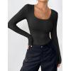 Zeagoo Women’s Long Sleeve Scoop Neck Shirts Casual Slim Fit Rib Knit Tops Summer Fall Basic Business Work Tee(Black)
