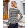 Zeagoo Women’s Long Sleeve Scoop Neck Shirts Casual Slim Fit Rib Knit Tops Summer Fall Basic Business Work Tee(Black White Stripe)