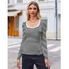 Zeagoo Women’s Long Sleeve Scoop Neck Shirts Casual Slim Fit Rib Knit Tops Summer Fall Basic Business Work Tee(Black White Stripe)