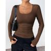 Zeagoo Women’s Long Sleeve Scoop Neck Shirts Casual Slim Fit Rib Knit Tops Summer Fall Basic Business Work Tee(Black+white+brown)