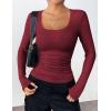 Zeagoo Women’s Long Sleeve Scoop Neck Shirts Casual Slim Fit Rib Knit Tops Summer Fall Basic Business Work Tee(Black+white+wine Red)