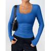 Zeagoo Women’s Long Sleeve Scoop Neck Shirts Casual Slim Fit Rib Knit Tops Summer Fall Basic Business Work Tee(Blue)