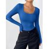 Zeagoo Women’s Long Sleeve Scoop Neck Shirts Casual Slim Fit Rib Knit Tops Summer Fall Basic Business Work Tee(Blue)