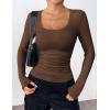 Zeagoo Women’s Long Sleeve Scoop Neck Shirts Casual Slim Fit Rib Knit Tops Summer Fall Basic Business Work Tee(Brown)