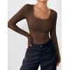 Zeagoo Women’s Long Sleeve Scoop Neck Shirts Casual Slim Fit Rib Knit Tops Summer Fall Basic Business Work Tee(Brown)