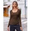 Zeagoo Women’s Long Sleeve Scoop Neck Shirts Casual Slim Fit Rib Knit Tops Summer Fall Basic Business Work Tee(Brown)