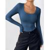 Zeagoo Women’s Long Sleeve Scoop Neck Shirts Casual Slim Fit Rib Knit Tops Summer Fall Basic Business Work Tee(Dark Blue)