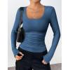 Zeagoo Women’s Long Sleeve Scoop Neck Shirts Casual Slim Fit Rib Knit Tops Summer Fall Basic Business Work Tee(Dark Blue)