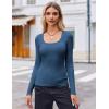 Zeagoo Women’s Long Sleeve Scoop Neck Shirts Casual Slim Fit Rib Knit Tops Summer Fall Basic Business Work Tee(Dark Blue)