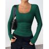 Zeagoo Women’s Long Sleeve Scoop Neck Shirts Casual Slim Fit Rib Knit Tops Summer Fall Basic Business Work Tee(Dark Green)