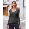 Zeagoo Women’s Long Sleeve Scoop Neck Shirts Casual Slim Fit Rib Knit Tops Summer Fall Basic Business Work Tee(Dark Grey)