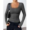 Zeagoo Women’s Long Sleeve Scoop Neck Shirts Casual Slim Fit Rib Knit Tops Summer Fall Basic Business Work Tee(Dark Grey)