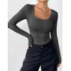 Zeagoo Women’s Long Sleeve Scoop Neck Shirts Casual Slim Fit Rib Knit Tops Summer Fall Basic Business Work Tee(Dark Grey)