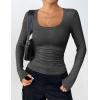 Zeagoo Women’s Long Sleeve Scoop Neck Shirts Casual Slim Fit Rib Knit Tops Summer Fall Basic Business Work Tee(Dark Grey2)