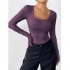 Zeagoo Women’s Long Sleeve Scoop Neck Shirts Casual Slim Fit Rib Knit Tops Summer Fall Basic Business Work Tee(Dark Purple)