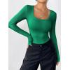 Zeagoo Women’s Long Sleeve Scoop Neck Shirts Casual Slim Fit Rib Knit Tops Summer Fall Basic Business Work Tee(Green)