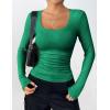 Zeagoo Women’s Long Sleeve Scoop Neck Shirts Casual Slim Fit Rib Knit Tops Summer Fall Basic Business Work Tee(Green)