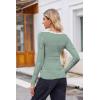Zeagoo Women’s Long Sleeve Scoop Neck Shirts Casual Slim Fit Rib Knit Tops Summer Fall Basic Business Work Tee(Green White Stripe)