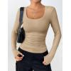 Zeagoo Women’s Long Sleeve Scoop Neck Shirts Casual Slim Fit Rib Knit Tops Summer Fall Basic Business Work Tee(Khaki)