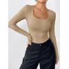 Zeagoo Women’s Long Sleeve Scoop Neck Shirts Casual Slim Fit Rib Knit Tops Summer Fall Basic Business Work Tee(Khaki)