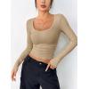 Zeagoo Women’s Long Sleeve Scoop Neck Shirts Casual Slim Fit Rib Knit Tops Summer Fall Basic Business Work Tee(Khaki)
