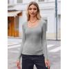 Zeagoo Women’s Long Sleeve Scoop Neck Shirts Casual Slim Fit Rib Knit Tops Summer Fall Basic Business Work Tee(Light Grey)