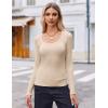 Zeagoo Women’s Long Sleeve Scoop Neck Shirts Casual Slim Fit Rib Knit Tops Summer Fall Basic Business Work Tee(Light Khaki)