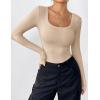 Zeagoo Women’s Long Sleeve Scoop Neck Shirts Casual Slim Fit Rib Knit Tops Summer Fall Basic Business Work Tee(Light Khaki)