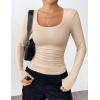 Zeagoo Women’s Long Sleeve Scoop Neck Shirts Casual Slim Fit Rib Knit Tops Summer Fall Basic Business Work Tee(Light Khaki)
