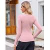 Zeagoo Women’s Long Sleeve Scoop Neck Shirts Casual Slim Fit Rib Knit Tops Summer Fall Basic Business Work Tee(Light Pink)