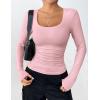Zeagoo Women’s Long Sleeve Scoop Neck Shirts Casual Slim Fit Rib Knit Tops Summer Fall Basic Business Work Tee(Light Pink)